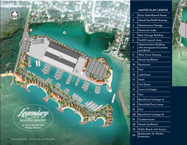 the master site plan with legend at Bluewater Cay