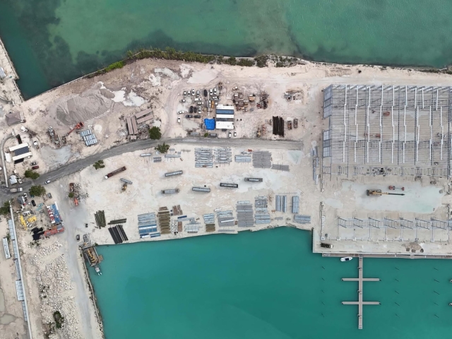 July 2025 Progress aerial of Blue Water Cay in the Bahamas